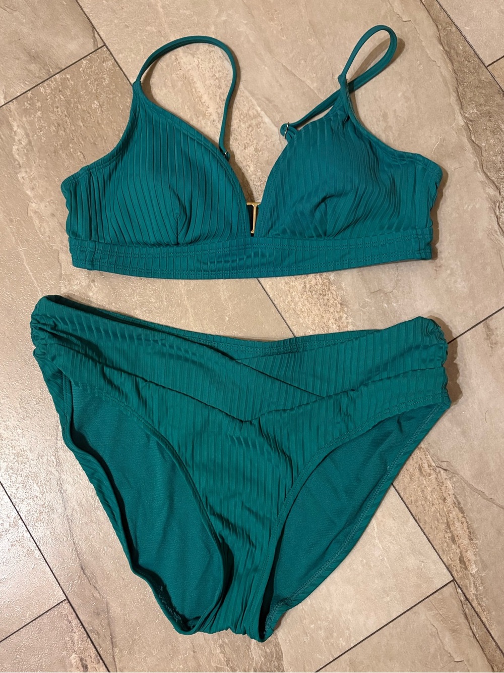Time and Tru Teal Ribbed Bikini Set